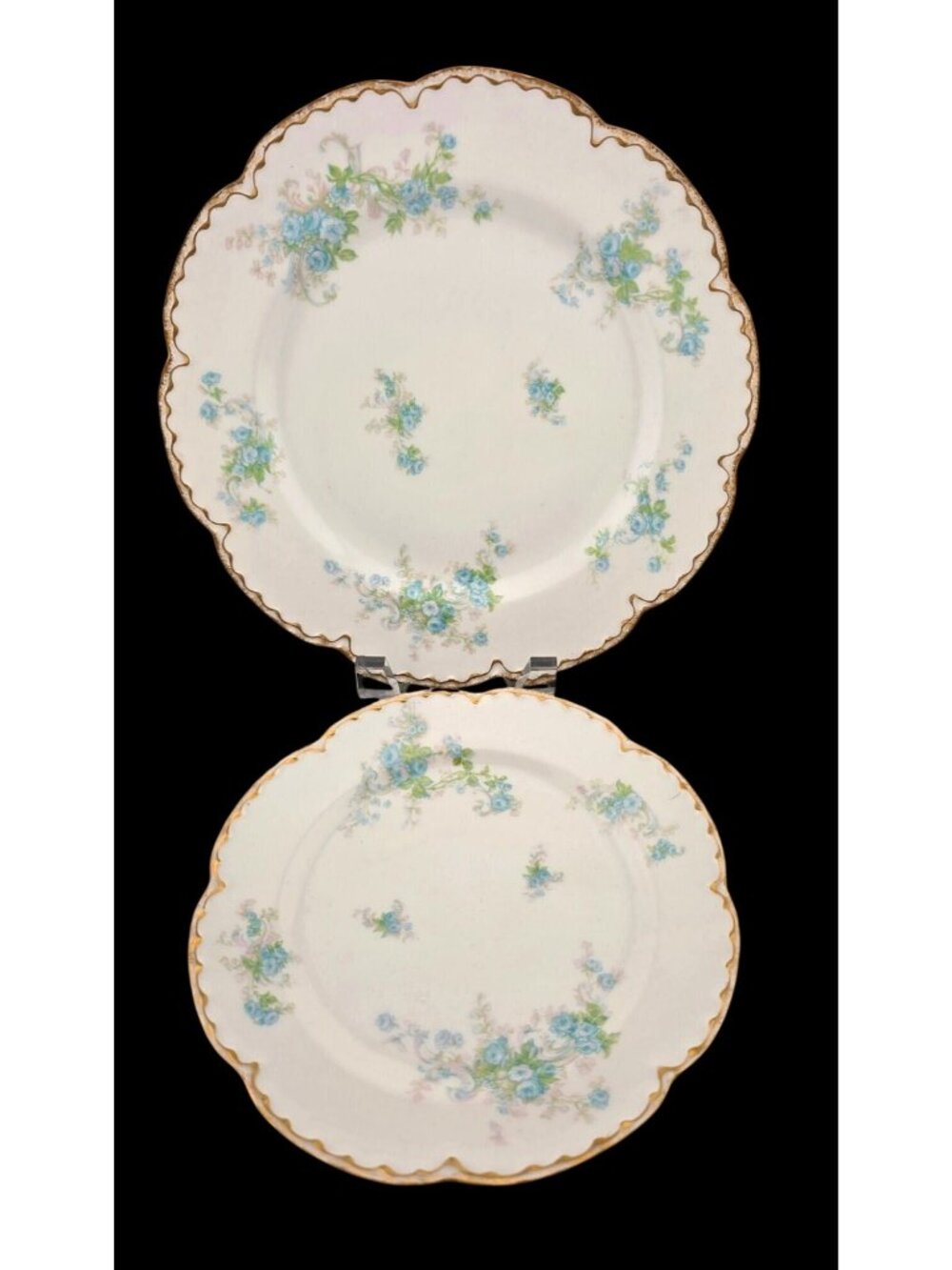 Haviland Limoges France Blue Floral Porcelain Plates With Gold Trim - Set Of 2 - Picture 1 of 16